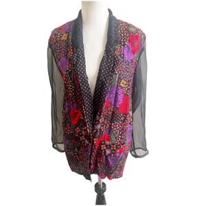 Collective Concepts Vintage Patchwork Blazer Jacket Sheer Sleeve Sz Medium 80’s